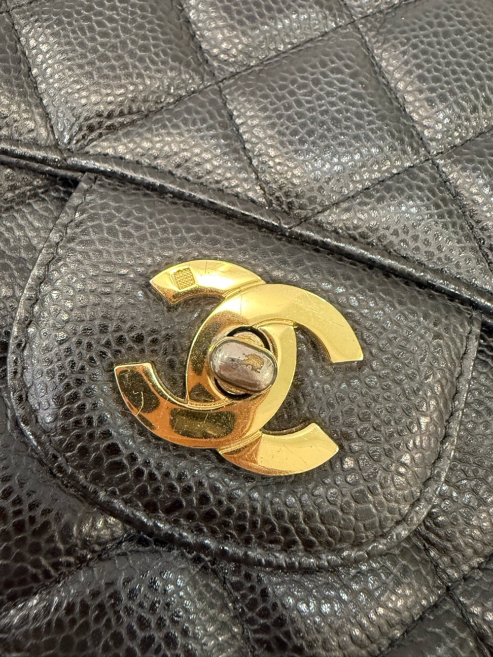 Black Quilted Leather Shoulder Bag with Gold CC Lock - Picture 7 of 11